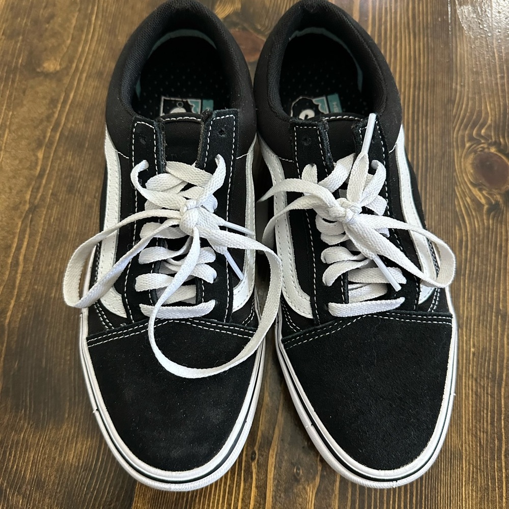 Vans Black and White Canvas Sneakers with Rubber Sole